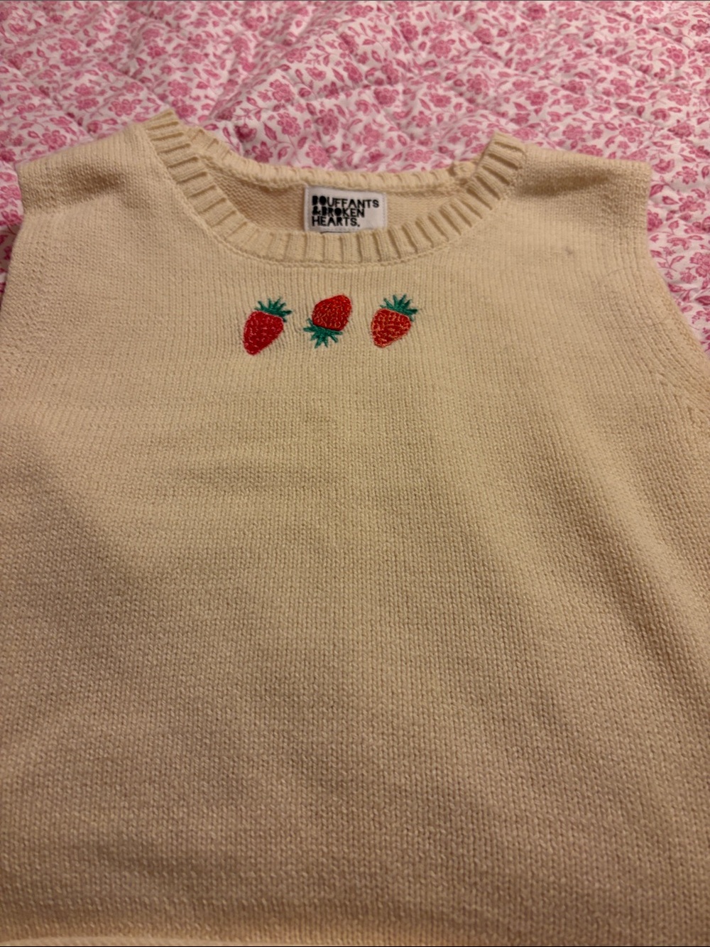 Ruffants & Broken Hearts Cream Strawberry Knit Tank for Kids